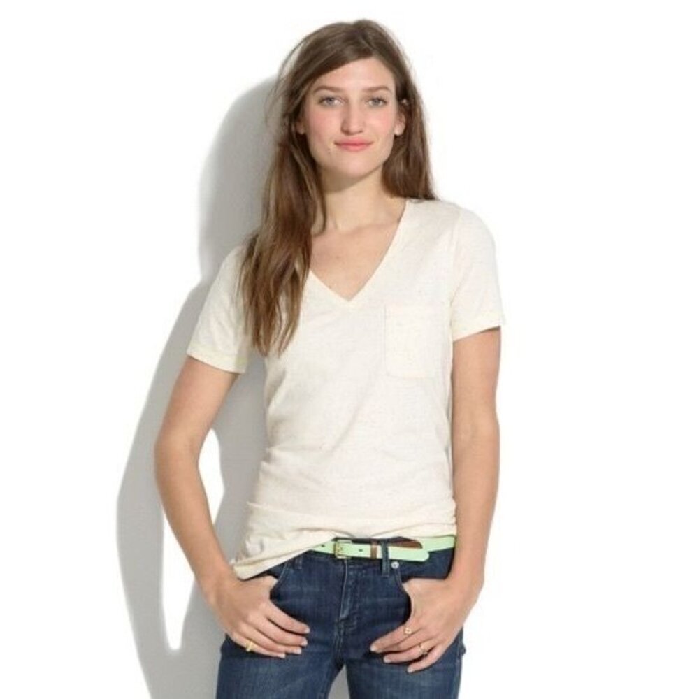 Madewell Cream Confetti V-Neck Cotton Pocket Tee